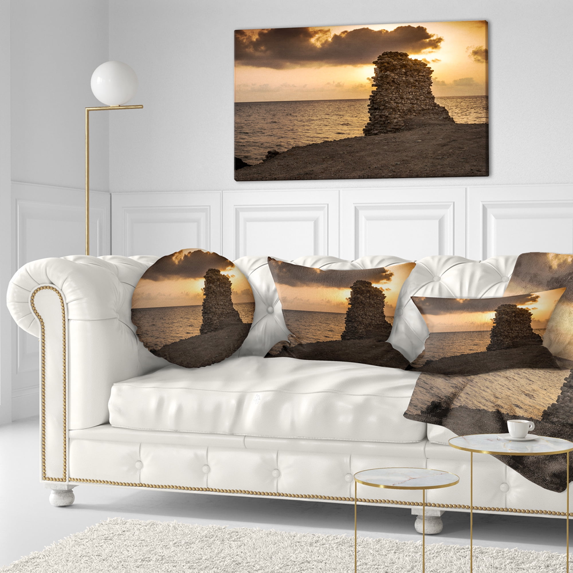 Designart African Ruins at Sunset Seashore - Seashore Throw Pillow - 12x20