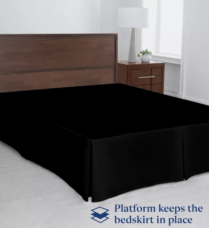 SKY BEDDINGS Luxury Pleated Full Bed Skirt with Split Corners - 16 Inch Tailored Drop - Pleated Dust Ruffle - Wrinkle-Free 100% Microfiber - Easy Fit, Soft & Durable - Black
