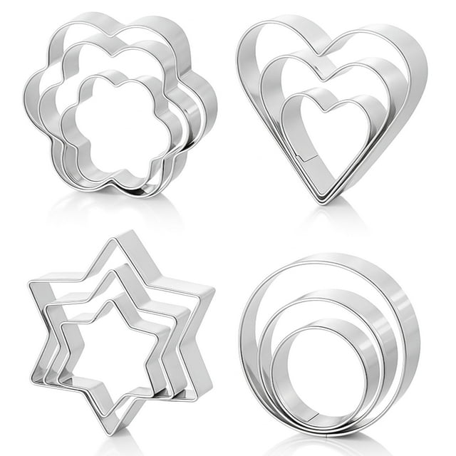 Beille 12pc Stainless Steel Cookie Cutters Baking Supplies Kitchen Essentials, Assorted Shapes (Dishwasher Safe)
