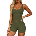 thumbnail image 5 of Women’s 2 Piece Yoga Workout Outfit Scoop Neck Sleeveless Stretch Tank Top and High Waist Tummy Control Biker Shorts Buttery Soft Quick Dry Sets for Yoga, Running, Gym Workout Army Green, 5 of 8