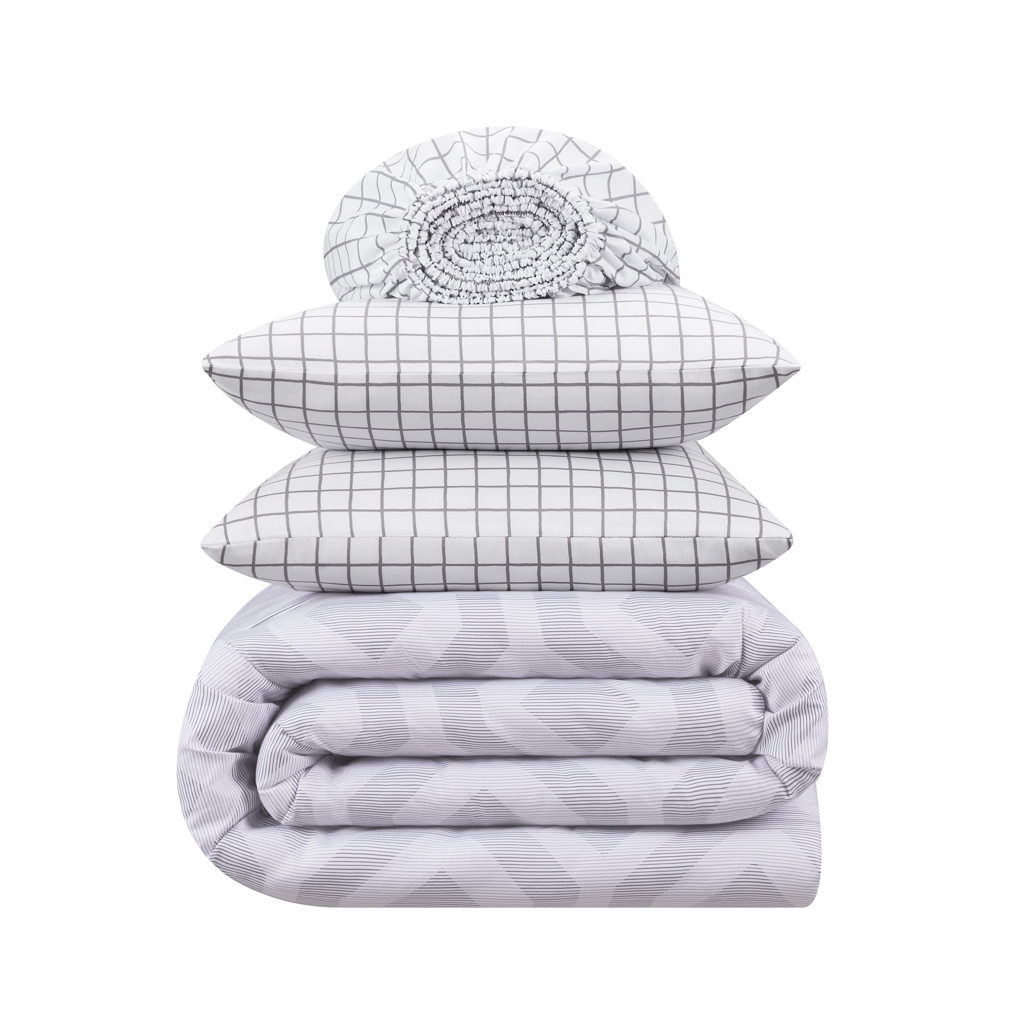 Serta Simply Clean Skyler Grey Textured Geometric 5-Piece Bedding Set, King