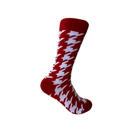 Men's Houndstooth Pattern Mid-calf Dress Casual Socks In Red with White Color