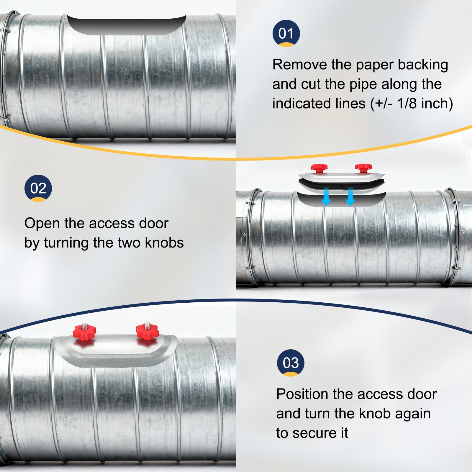Uxcell 2Pcs 5" Round Duct Access Door, Duct Maintenance Access Door Galvanized Steel Ducting Cover with Rubber Gasket Adjustable Knobs for HVAC Duct Inspection, Silver