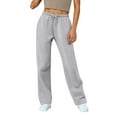 thumbnail image 2 of KDDYLITQ Pants for Women Barrel Lined Loungewear Baggy Elastic High Waist Pants Drawstring Cinch Lightweight Sweat Trousers Cotton Straight Leg Sweat Pants with Pockets Light Gray XL, 2 of 5