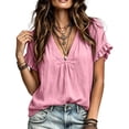thumbnail image 4 of Women's Relaxed Fit V-Neck Short Sleeve Linen Blouse Casual Summer Top, 4 of 7