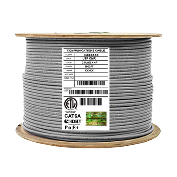 Infinity Cable CAT6A 650MHz CMR/Riser Solid Unshielded 100% Pure Copper, 1000 Ft. Bulk Cable Pull Box, Gray