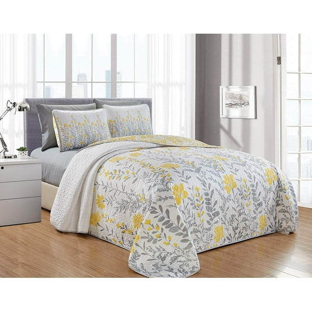 Decotex 6 Piece Leah Printed Blooming Flowers Oversize Quilt Bedspread