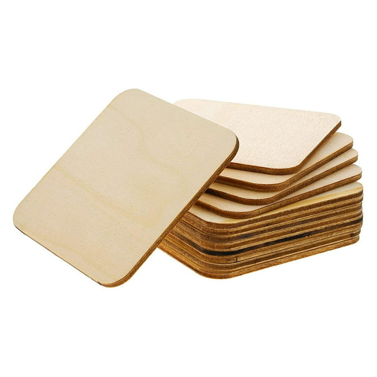 60 Pack Unfinished Rounded Wooden Squares for Crafts, DIY Projects, Wooden  Cutout Tile (3 in)