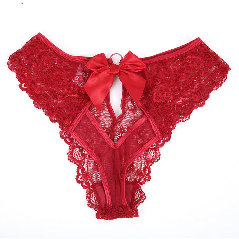 Buy Under Cover Lingerie Red Lacy Thong Net Transparent Honeymoon Innerwear  G String Underwear Panties for Women (Large) at