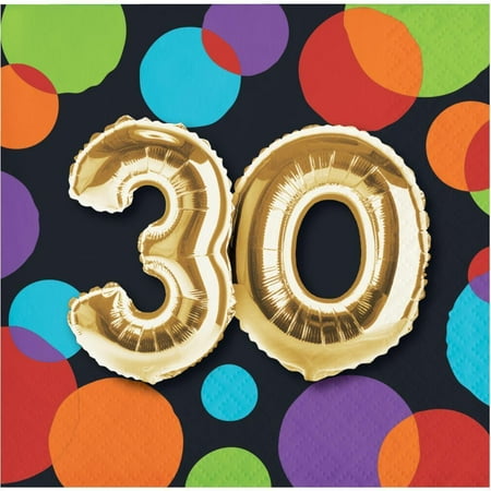 30th Birthday Beverage Napkins - Creative Converting Balloon 30th Birthday Beverage Napkins, 16 ct