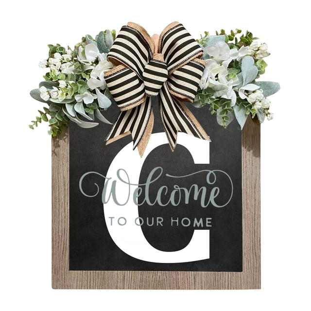 npkgvia Front Door Decor,2023 New Last Name Year Round Front Door Wreath Front Door 26 Letter Farmhouse Wreath With Wreath Bow Spring Wreaths For Front Door Outside ,Home Decor,Clearance