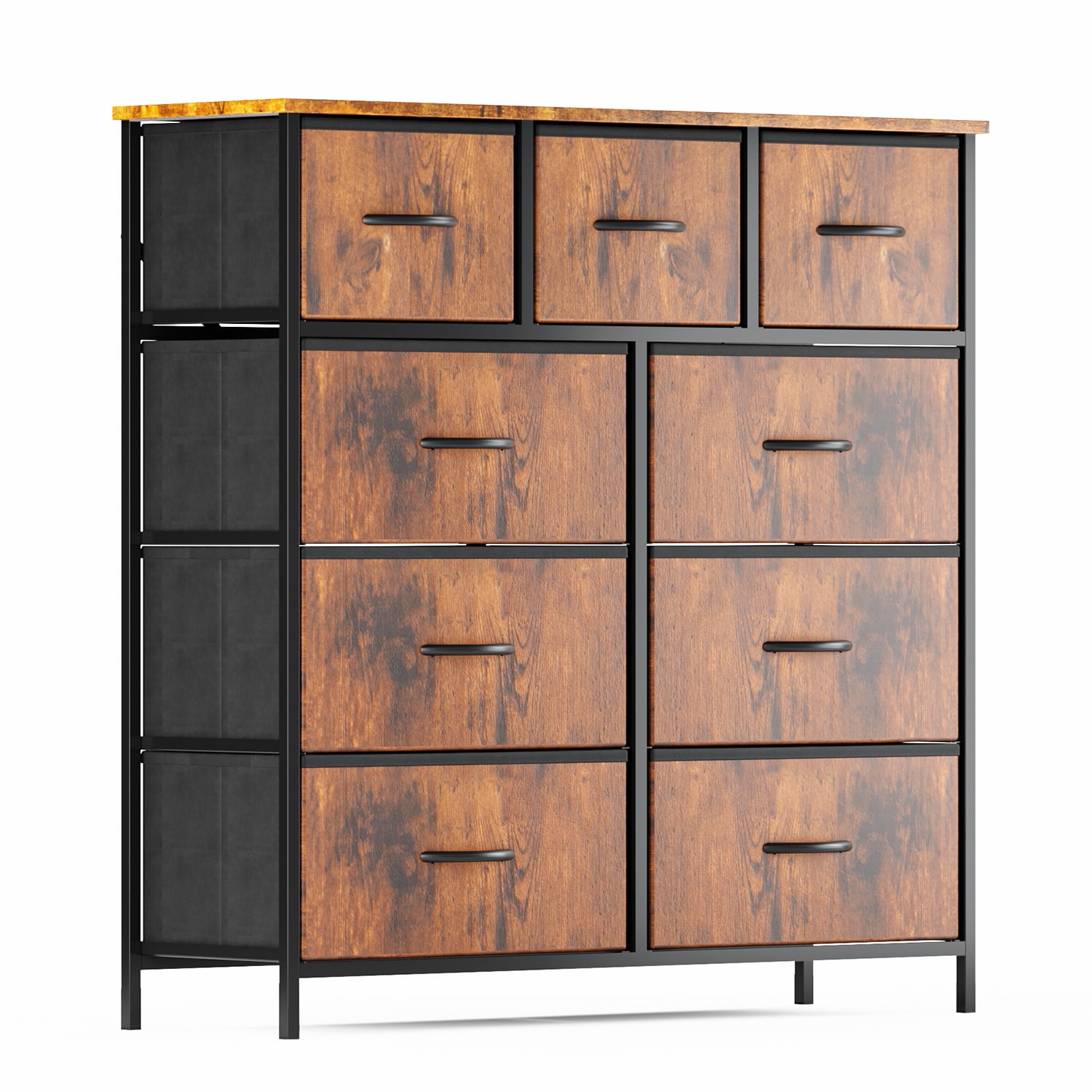 ZUNMOS 9 Drawer Fabric Dresser for Bedroom, Chest of Drawer Organizer Storage Cabinet for Closet, Entryway, Rust Brown