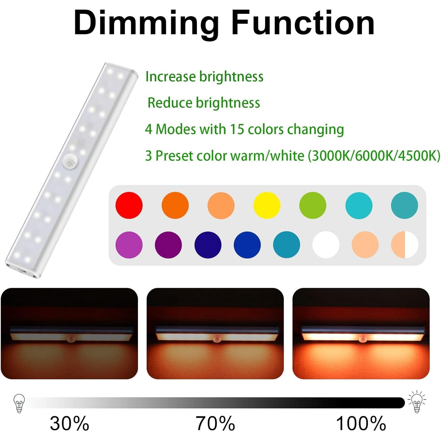 48 LED Under Cabinet Lighting Wireless, 15 Colors Changeable Rechargeable RGB Under Cabinet Lights Remote Control Under Counter Lights Mini Night Light Bar for Indoor Display Shelf, 4 Pack