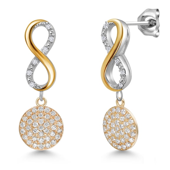 Gem Stone King 925 Silver and 10K Yellow Gold Lab Grown Diamond Drop Dangle Earrings for Women | 0.25 Cttw | Gemstone Birthstone | 20x10MM Lab Grown Earrings
