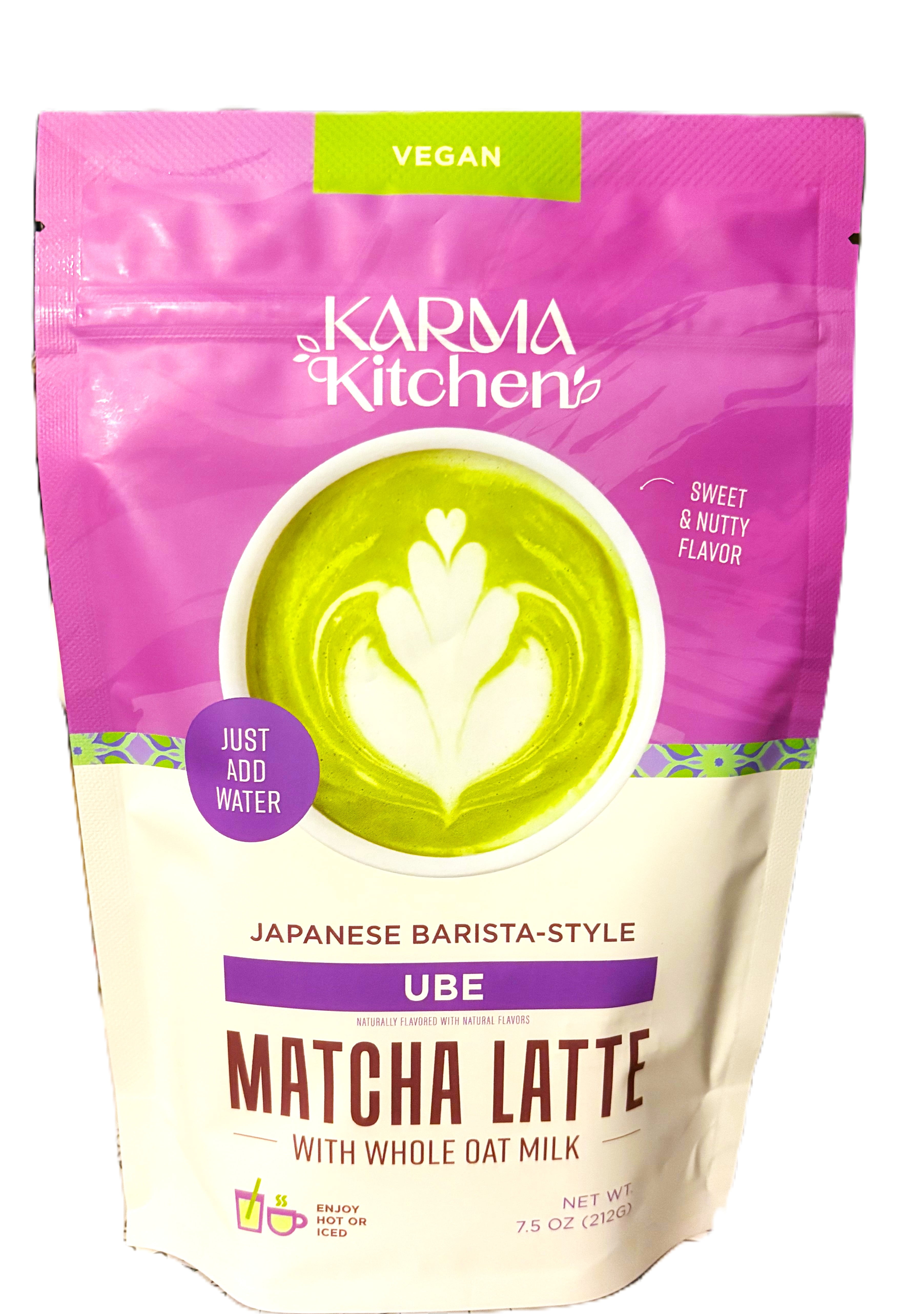 Karma Kitchen Ube Matcha Latte Mix with Whole Oat Milk, Japanese Barista-Style, Vegan, Just Add Water, Sweet & Nutty Flavor, 7.5 oz