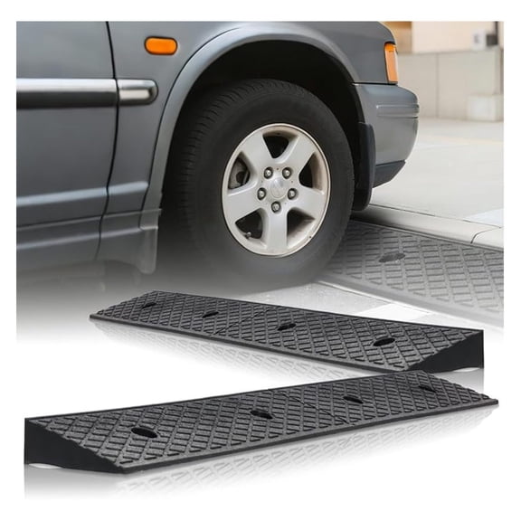 RONG-3 2pcs 2" Rise Threshold Ramp Heavy Duty Loading Driveway Ramp Rubber Curb Ramp 38.6 in L x 5.9 in W x 2 in H for Cars, Warehouse, Wheelchair, Motorcycles