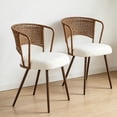 thumbnail image 4 of Dining Chairs Set of 2, Farmhouse Rattan Dining Room Chairs, Wingback Upholstered Kitchen Chairs Set of 2 with Cane Back & Metal Legs, Dark Walnut, 4 of 8