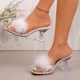 thumbnail image 5 of SACFOF Women's Square Toe Low Stilettos Heels Mules Sandals Fluffy Feather Slip on Clear Low Heels Wedding Bridal Party Dress Shoes, 5 of 6