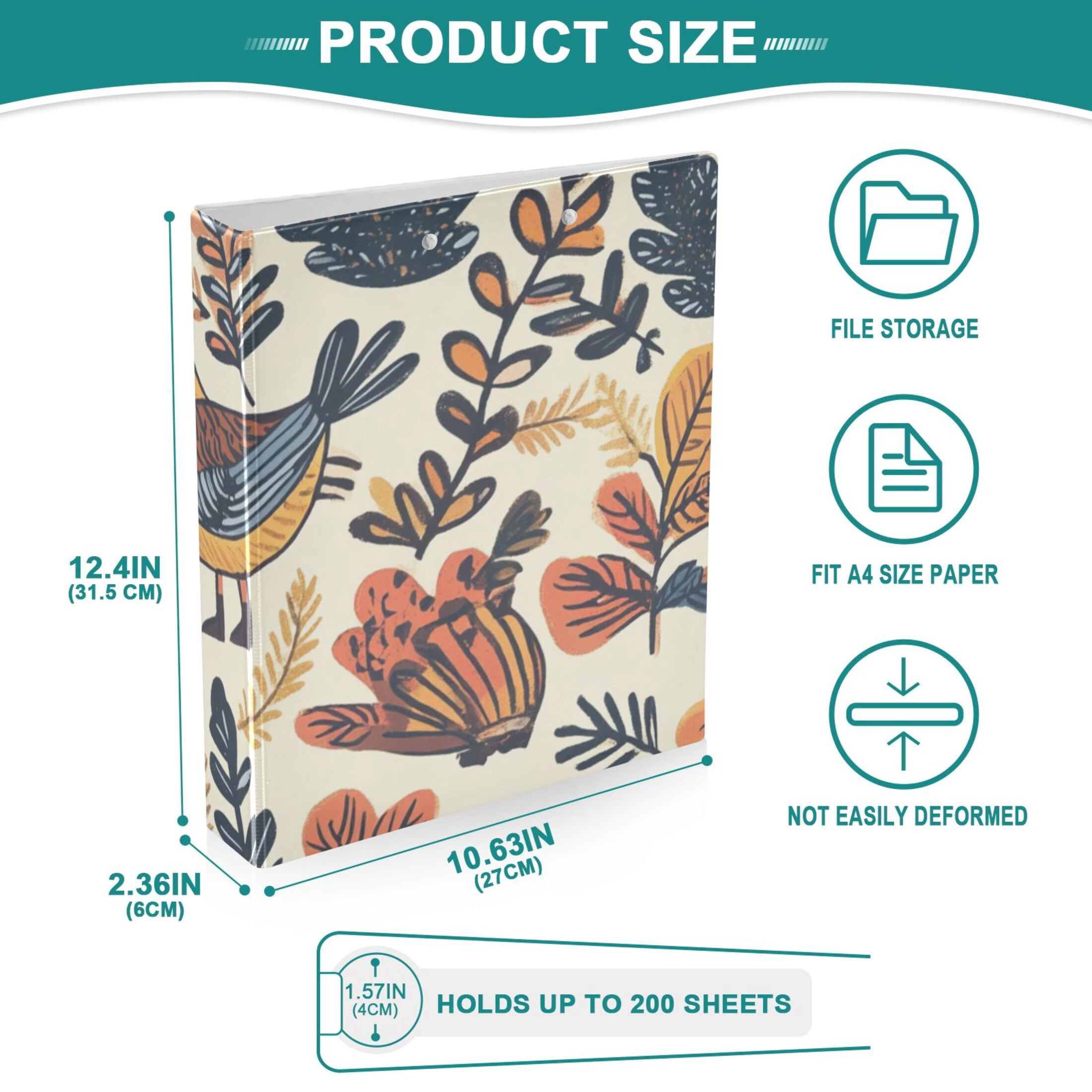 Thanks Giving Chicken Leaves 3 Ring Binders 1.5 inch Hardcover File Folders with Interior Pockets A4 Size Organizer for School Office Hospital
