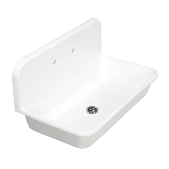 Gourmetier GKTA362119 Arcticstone 36-Inch Solid Surface White Stone Single Bowl Top-Mount Kitchen Sink with Backsplash and Strainer in Matte White