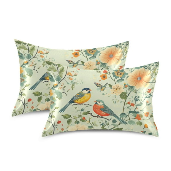 Yayeee Pillow Case Set of 2 Standard Size Wrinkle Resistant Pillowcase Soft Envelop Closure Green Floral Print Cover Bedroom Decor