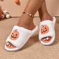 thumbnail image 2 of Halloween Slippers for Women Funny Pumpkin Print Open Toe Plush Cotton Slippers Anti-slip House Warm Shoes, 2 of 5