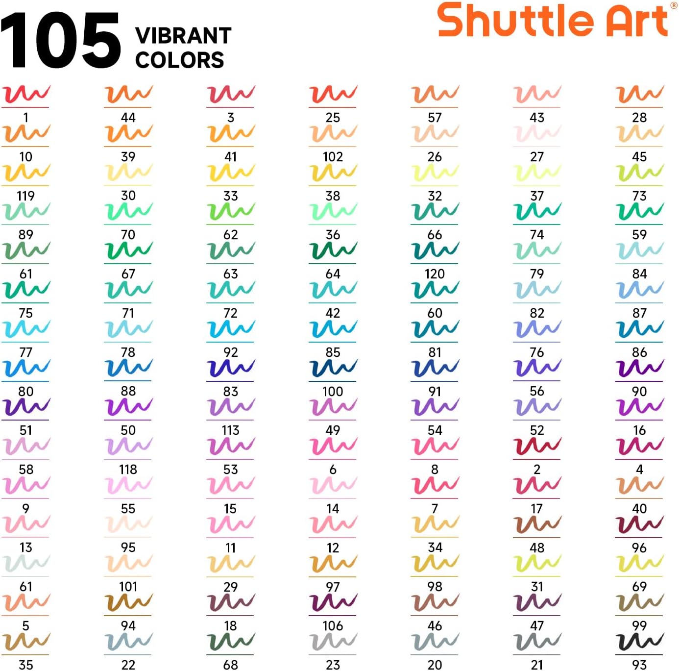 Shuttle Art Dual Tip Brush Pens, 105 Colors with Case photo 6