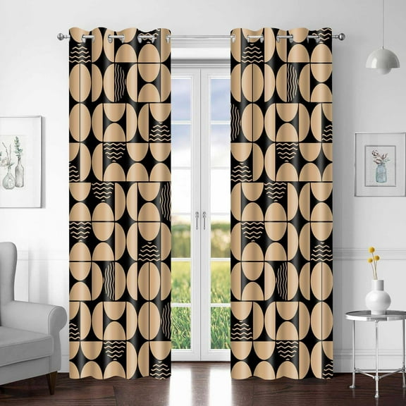 Farmhouse Black Abstract Living Room Curtains, Mid Century Boho Geometric Modern Blackout Curtain Semicircle Retro Grommet Drapes for Bedroom Dining Room 42"W x 96"L (Pack of 2)