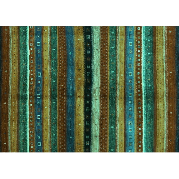 Ahgly Company Machine Washable Indoor Rectangle Abstract Turquoise Blue Contemporary Area Rugs, 5' x 8'