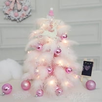MXTPOV Pink Christmas Tree 23.6in Artificial Feather Christmas Tree with LED Light Pink Christmas Balls Xmas Tree Exquisite Christmas Decorations Home Decor