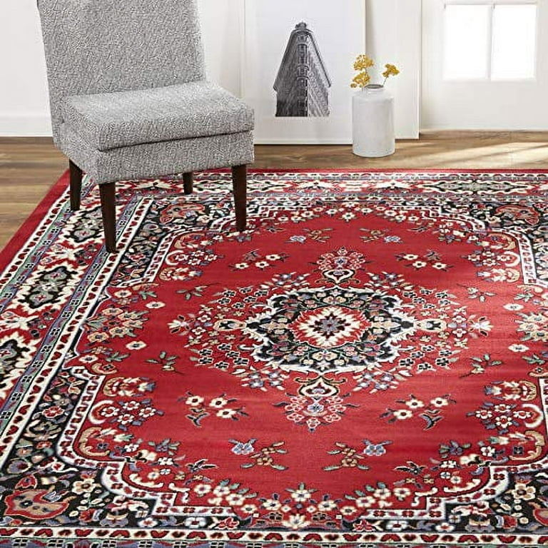 Kings Court Gene Traditional Medallion Persian Red Machine Washable Low  Pile Indoor/Outdoor Area Rug KC-170