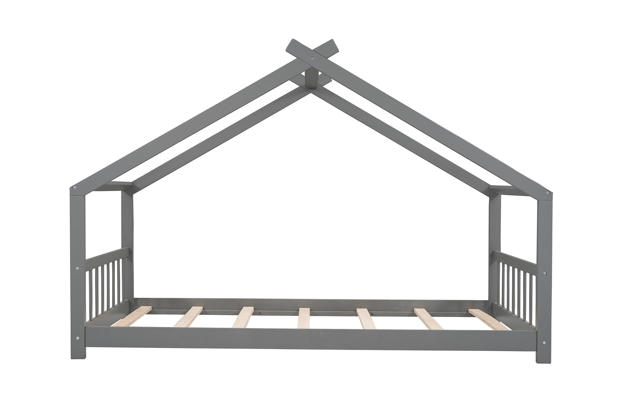 AUKFA House Twin Wood Canopy Beds for Kids Teens - Toddler Floor Bed Twin Platform Bed - Kids Bedroom Furniture - Gray