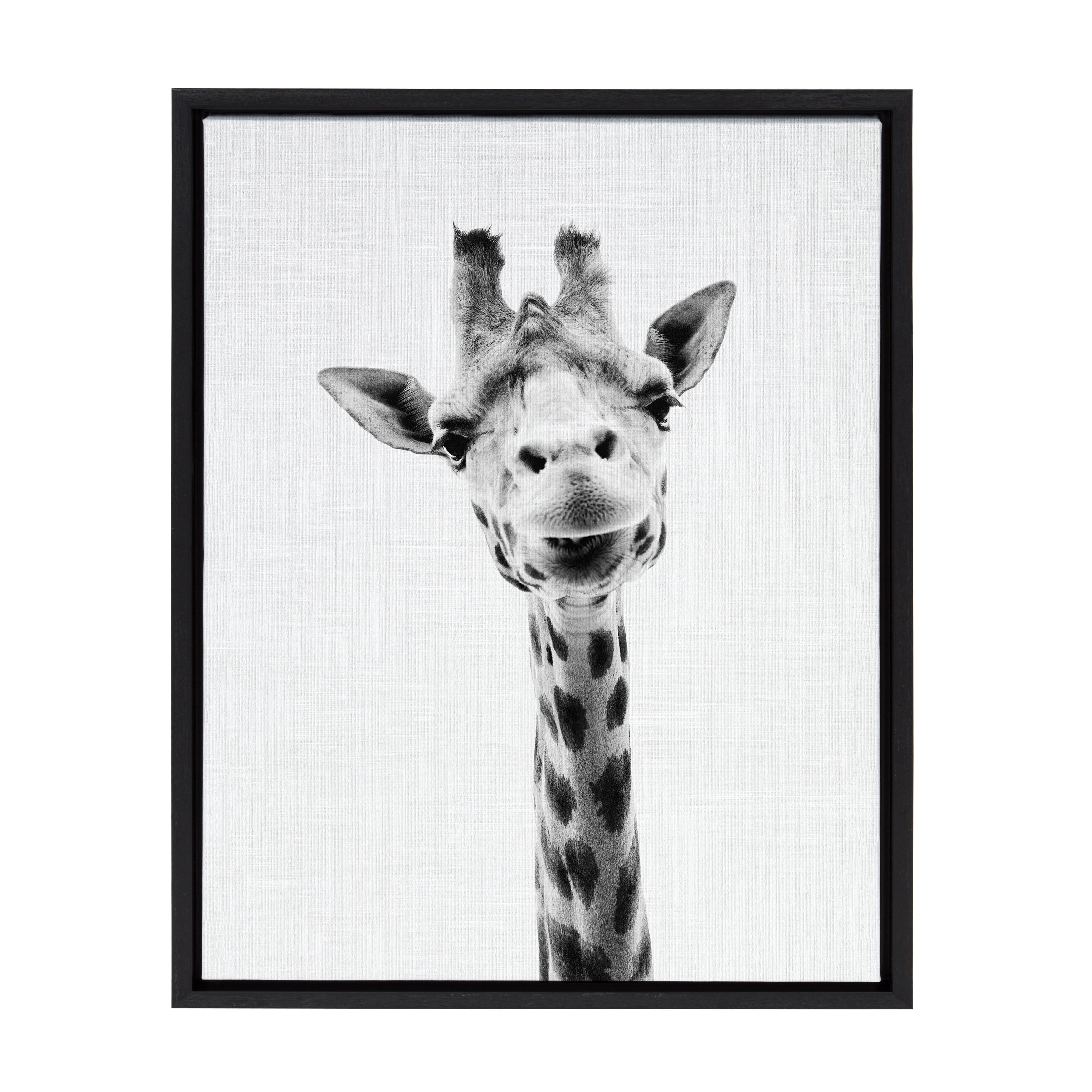 Kate and Laurel Sylvie Giraffe Animal Print Black and White Portrait Framed Canvas Wall Art by