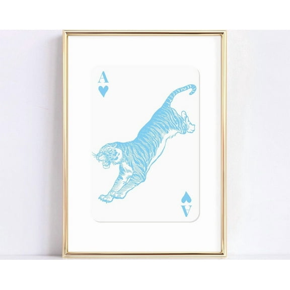 Light Blue Tiger Printable Wall Art Trendy Dorm Room Decor Aesthetic Wall Art Prints Blue Retro Maximalist Wall Art Dopamine Decor Cute ,Decor For Living Room Bedroom, 8x12 UNFRAMED