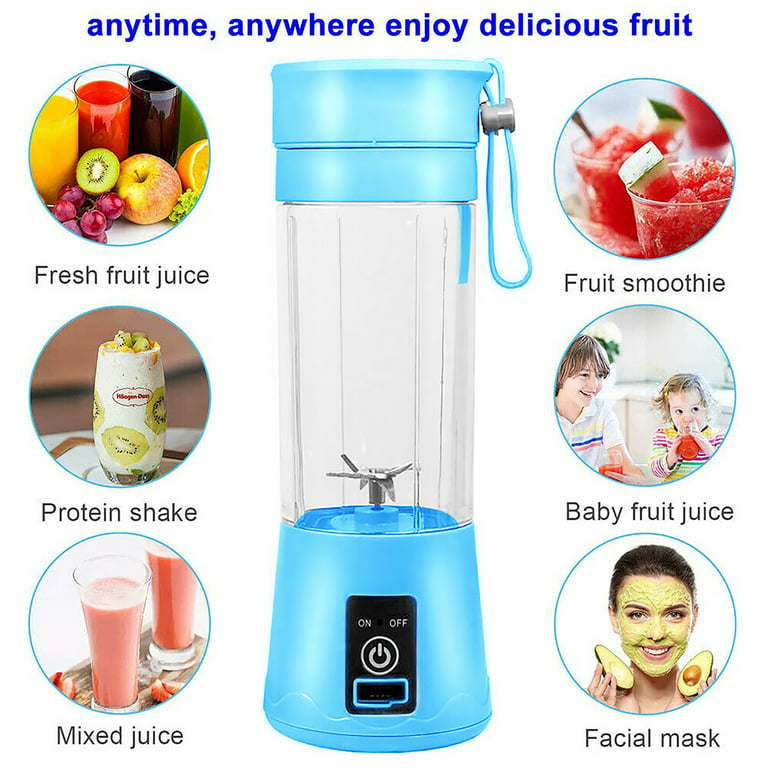 KingShop Portable Blender, Rechargeable Personal Blender for Shakes &  Smoothies, Small Mini Fruit Juicer Mixer with USB Charging Cable 6 Blades &  380ML for Camping/Travel/Gym 