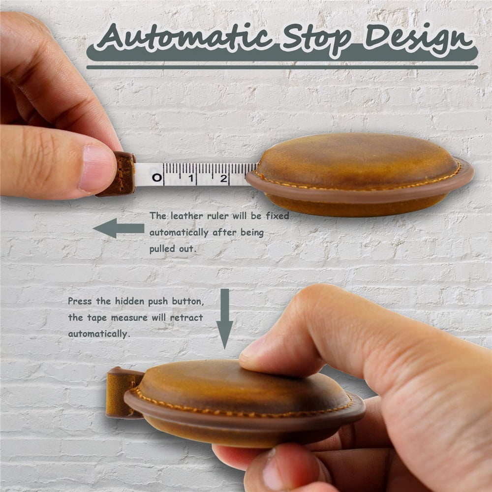 Retro Leather Retractable Measuring Tape Sewing Measure 1.5M/59 Dual Sided Leather Tape Measure for Body Cloth Tailors Medical Measurements Round Small Tape