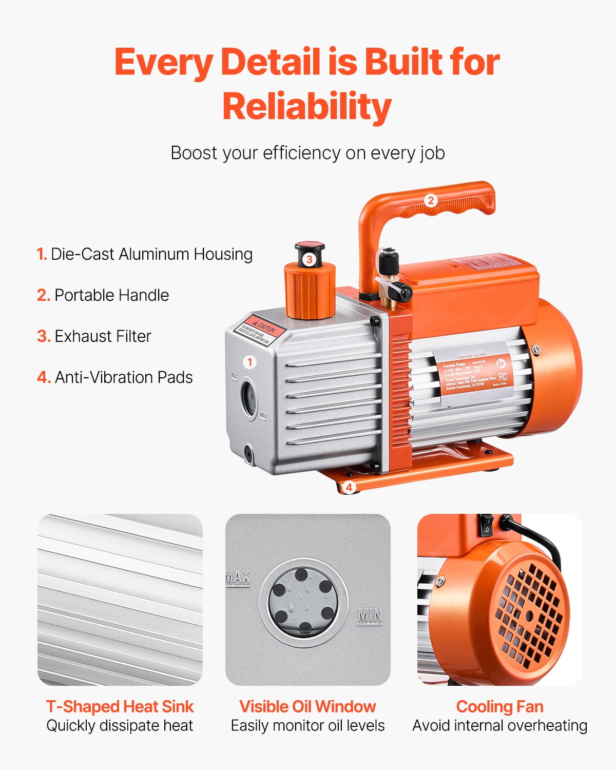 KFFKFF 6 CFM 2-Stage Rotary Vane Vacuum Pump for HVAC Systems, Compatible with R134a R22 R410a Refrigerants, Includes Oil Bottle, Ideal for Automotive AC Maintenance and Resin Degassing