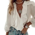 thumbnail image 4 of Black and Friday Deals 2023 Womens Clothes Clearance asdoklhq Womens Plus Size Clearance Tops,Women Casual Solid Long Sleeve Ruffle V-Neck Shirt Blouse Tops, 4 of 6