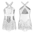 thumbnail image 5 of Zaldita Kids Girls Latin Dance Hip Hop Jazz Performance Costume Sparkly Tassel Leotard Fringed Bodysuit Dancewear Silver 8, 5 of 6