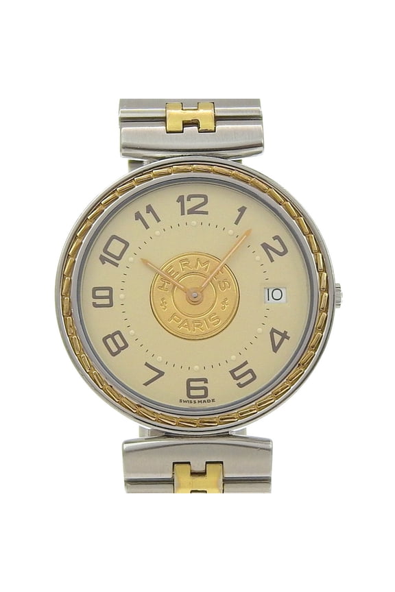 Pre-Owned Herms Serie watch, stainless steel, quartz movement, analog display, ivory dial,...