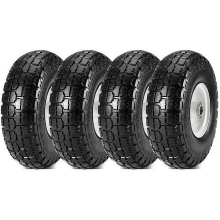 (4-Pack) 10-Inch Air Tires Wheels-Replacement 4.10/3.50-4”Tires and Wheels with 5/8” Axle Bore Hole, 2.2”Offset Hub, and Double Sealed Bearings-Perfect for Gorilla Carts (ALL TERRAIN)
