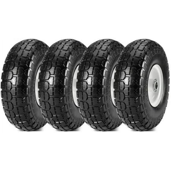 (4-Pack) 10-Inch Air Tires Wheels-Replacement 4.10/3.50-4”Tires and Wheels with 5/8” Axle Bore Hole, 2.2”Offset Hub, and Double Sealed Bearings-Perfect for Gorilla Carts (ALL TERRAIN)