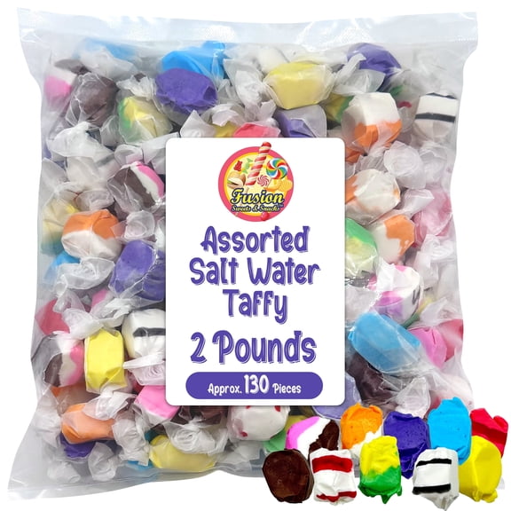 Assorted Salt Water Taffy Individually Wrapped  2 Pound Bag  Saltwater Taffy Bulk Candy Individually Wrapped Old Fashioned Retro Candy Party Favor Dessert Snack
