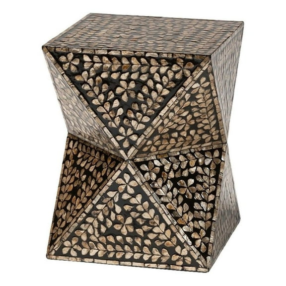 Pemberly Row Wood & Mother of Pearl End Table in Black and Bronze