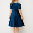 thumbnail image 4 of Girls Summer Dresses Crewneck Puff Sleeve Midi Dress Loose Fit Flowing A Line Dress with Button Decoration 5-15 Years, 4 of 5