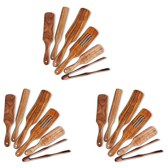 18 Pcs Wooden Spurtle Set, Teak Spurtle Set Heat Wooden Spatula Cooking Utensils Set Non-Stick Wooden Spoons