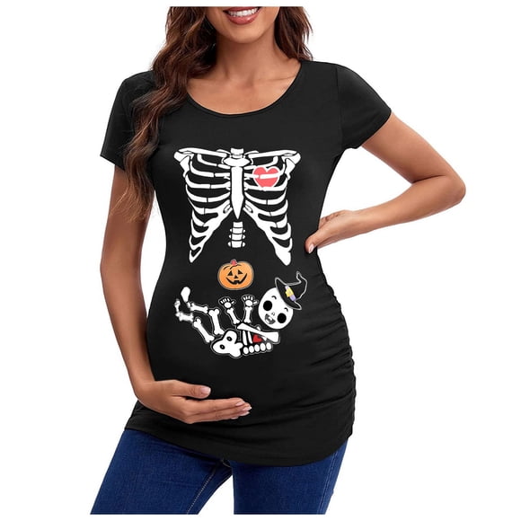 LUOGENLI Hauts pour Femmes Chic Décontracté Travail Tête Squelette Halloween Vêtements pour Femmes Enceintes Haut T-Shirt Taquin Haut T-Shirt pour Femmes Or Taille m