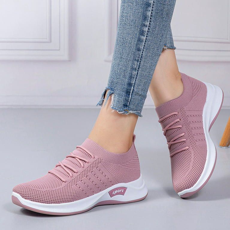 Sehao Ladies Shoes Fashion Casual Shoes Comfortable Lace Up Mesh Breathable  Casual Sneakers Mesh Pink 7.5 US (Wide Widths Available)