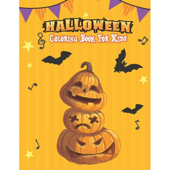 Halloween Coloring Book For Kids: Amazing children coloring hand drawn doodle style pumpkin, ghost, bat, autumn, shadows, (Paperback)