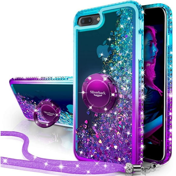 iPhone 7 Plus Case, iPhone 8 Plus Case, Silverback Moving Liquid Holographic Sparkle Glitter Case with Kickstand, Bling